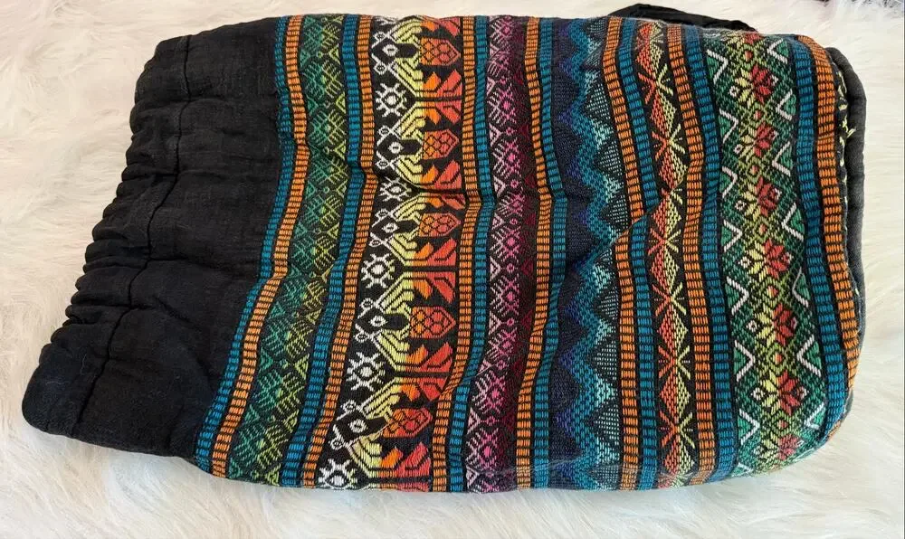 Vtg 80s Padded Aztec Tribal Woven Bucket Backpack Costa Rica Hippie Slouchy Bag
